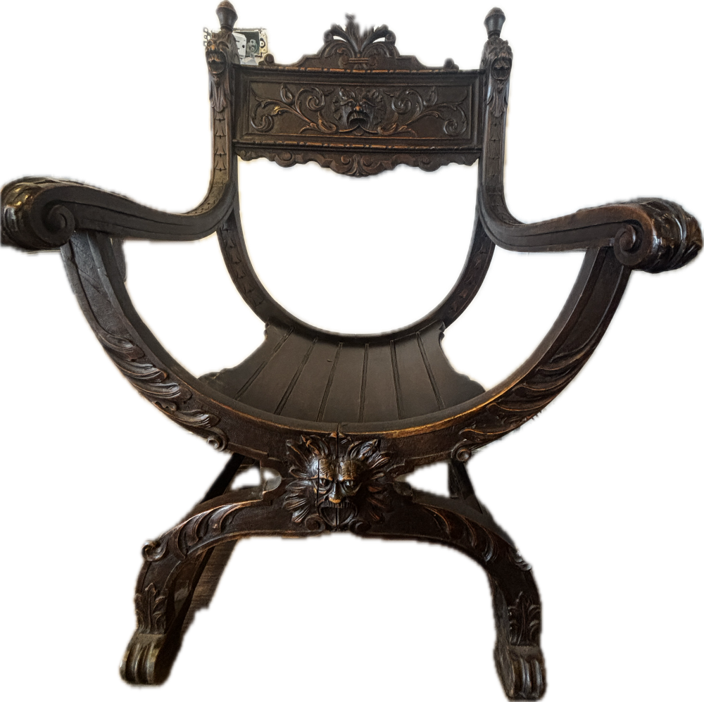 Italian Renaissance Revival Carved Walnut Savonarola Chair (1).png