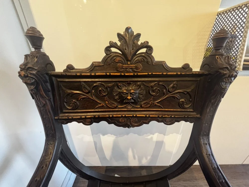 Italian Renaissance Revival Carved Walnut Savonarola Chair (4).jpeg