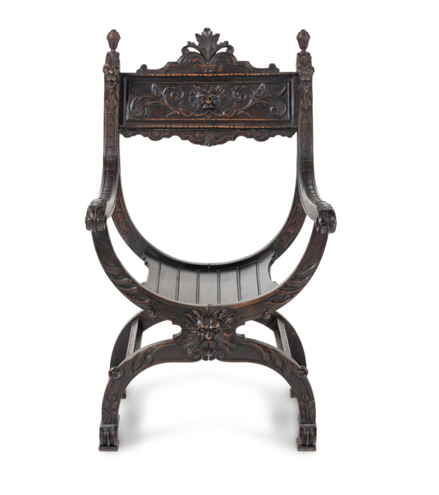 Italian Renaissance Revival Carved Walnut Savonarola Chair (3).png