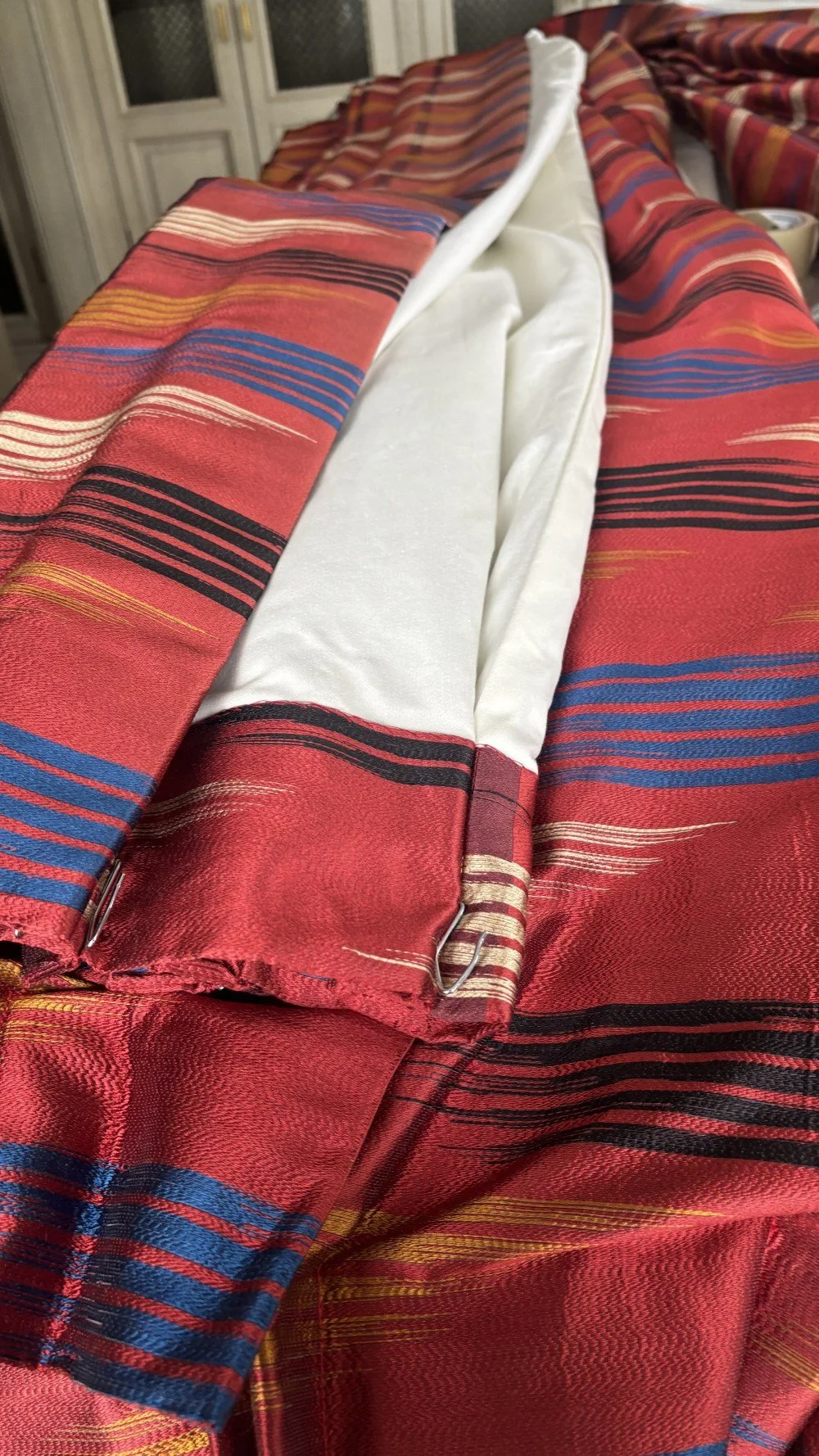 Gorgeous Red Silk with Ivory, Black, Blue & Mustard Strie (13).jpeg