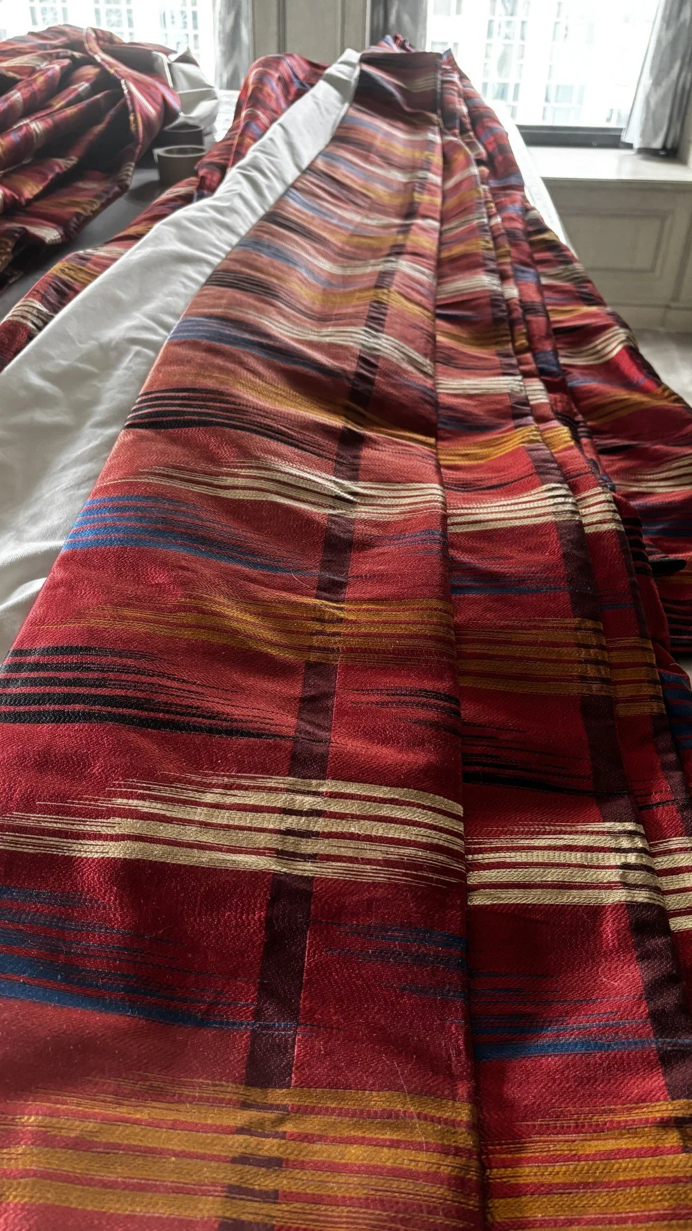 Gorgeous Red Silk with Ivory, Black, Blue & Mustard Strie (20).jpeg