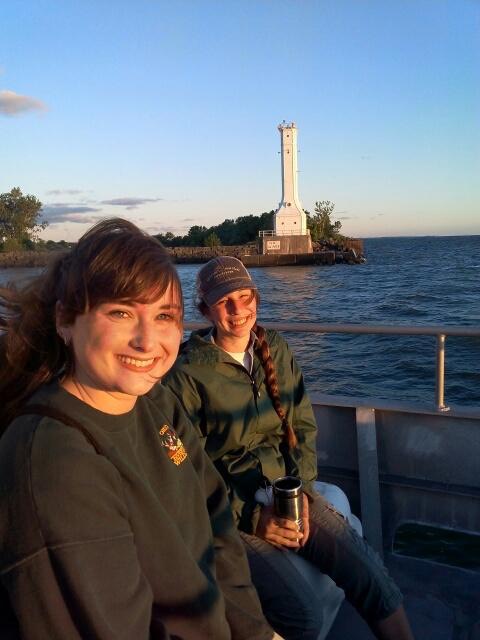 Portage SWCD & ODNR Old Woman's Creek interns on USGS boat at Lake Erie during summer educators workshop heading out to participate in the collection of a series of samples. 