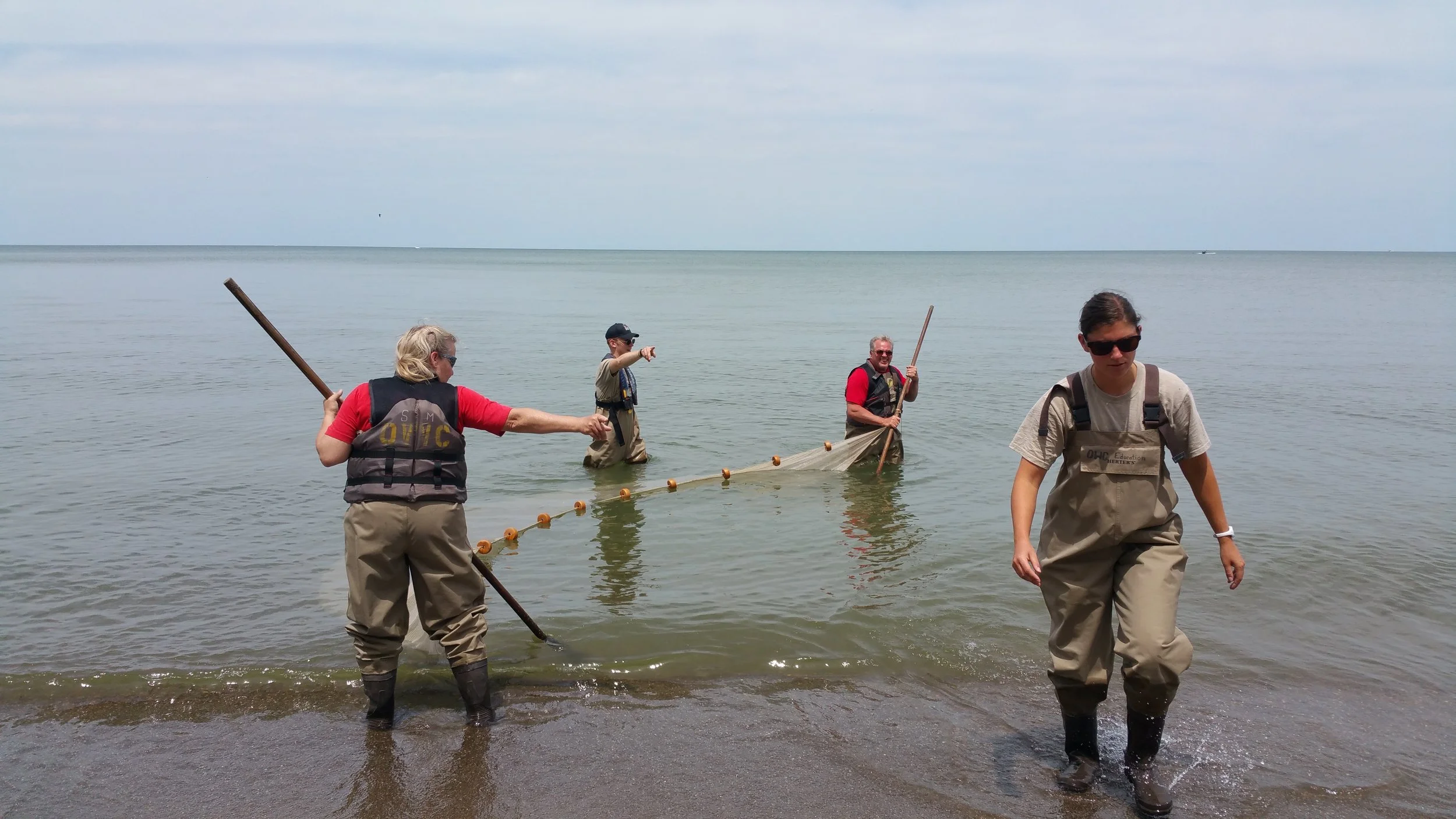 Old Woman Creek Estuary Staff teaching Portage County Educators in our Wonders of Watersheds Educator Workshop about the work they are doing to determine water quality. Pictured Steve Smith, Maplewood Career Center