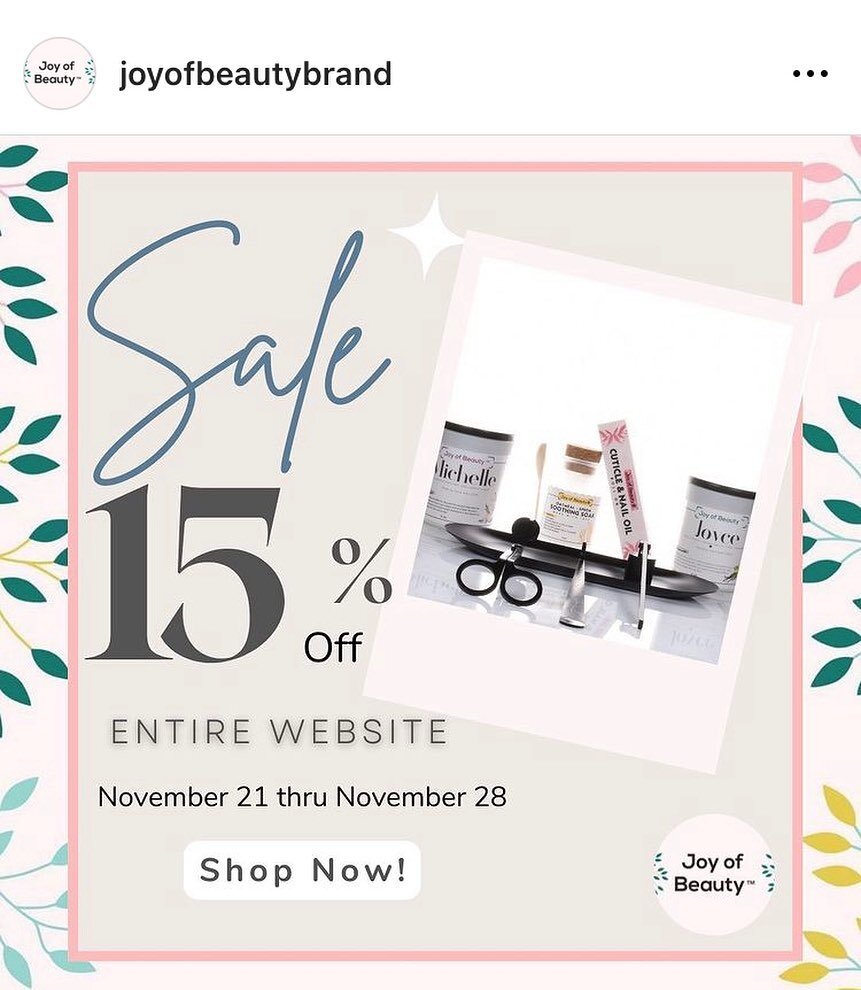 We all love a sale! Shop Joy of Beauty&trade;️ 11/21- 11/28 and receive %15 off! This is not a test!  https://joyofbeautybrand.com/