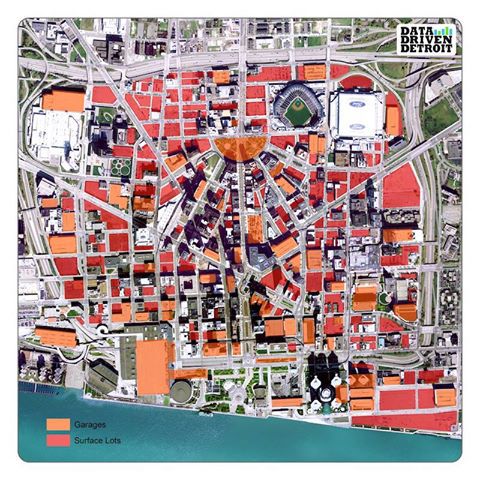 Detroit en de ruimte bestemd voor parkeren