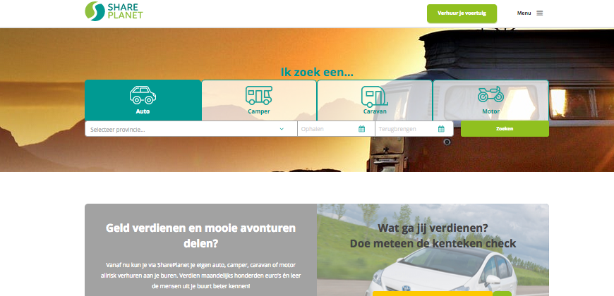 Auto, camper, of motor; allemaal te vinden op het nieuwe deelplatform SharePlanet