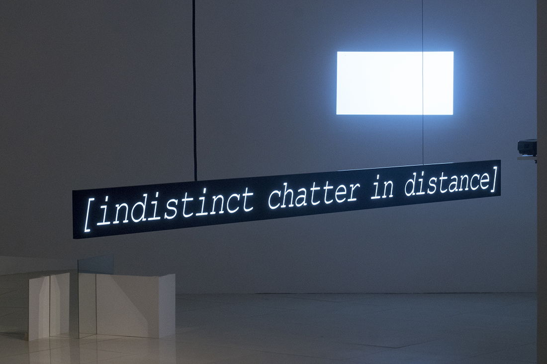    [indistinct chatter in distance] , 2018.  Laser cut acrylic, plexiglass, aluminium,LED strip and AC adapter. 167 x 11 x 1.1 cm. 