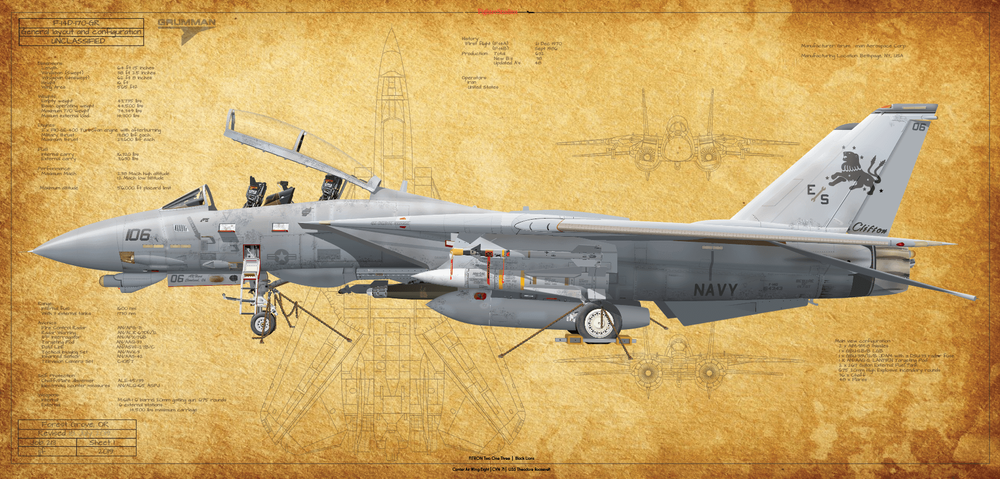 F 14d Super Tomcat Vf 213 Black Lions Fine Art Aviation Profile Print Fighter Studios Exceptional Aviation Profile Art