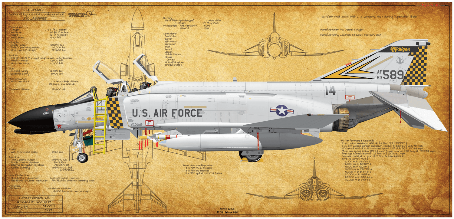 RAF McDonnell Douglas Phantom F4 Fighter BUNDLE 1-8 Prints for price of 4