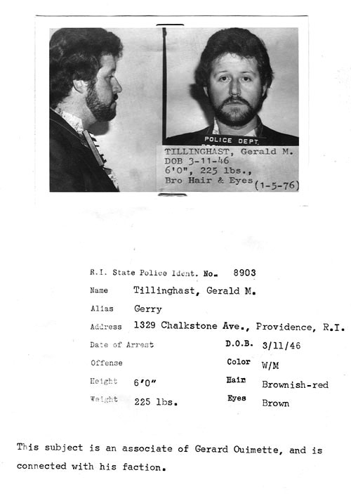 A police mugshot from Jerry Tillinghast's January 1976 arrest in connection with the Bonded Vault robbery. Courtesy of the Providence Journal.