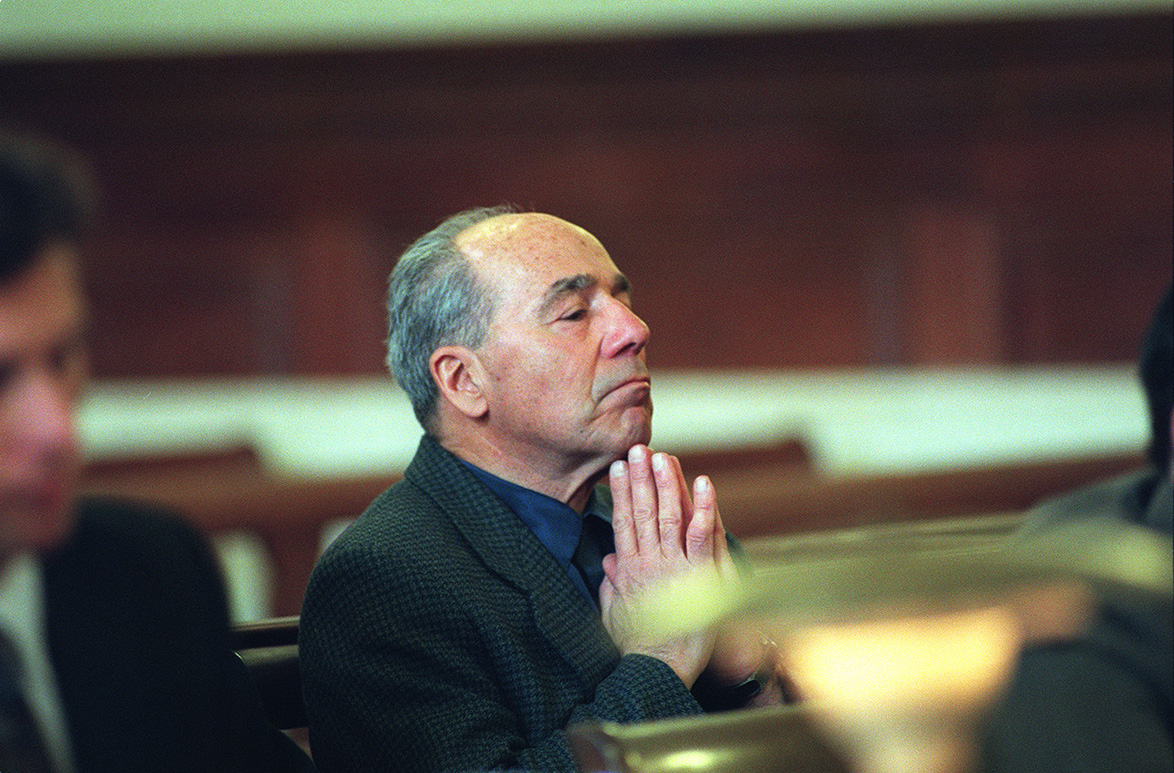 Manocchio listens to motions in Judge Joseph Rodgers's court during a pre-trial hearing in 1999, for a felony charge for receiving stolen goods in 1994. Courtesy of The Providence Journal/Mary Murphy.