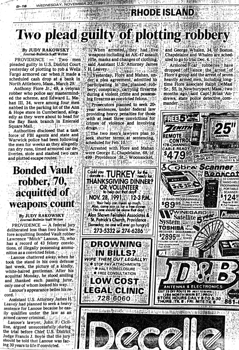 Tony Fiore pleaded guilty to participating in the planned armored vehicle robbery, and would later serve about 17 years in prison. Courtesy of The Providence Journal.