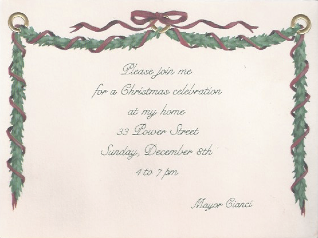 A 1991 invitation to the Mayor's house on Power Street. Courtesy of Mike Faella.