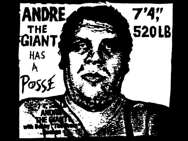 While a student at the Rhode Island School of Design, Shepard Fairey made this sticker featuring the professional wrestler Andre the Giant. The image, which began as an inside joke, eventually became an underground meme, and could be seen all over Providence. Courtesy of Shepard Fairey.