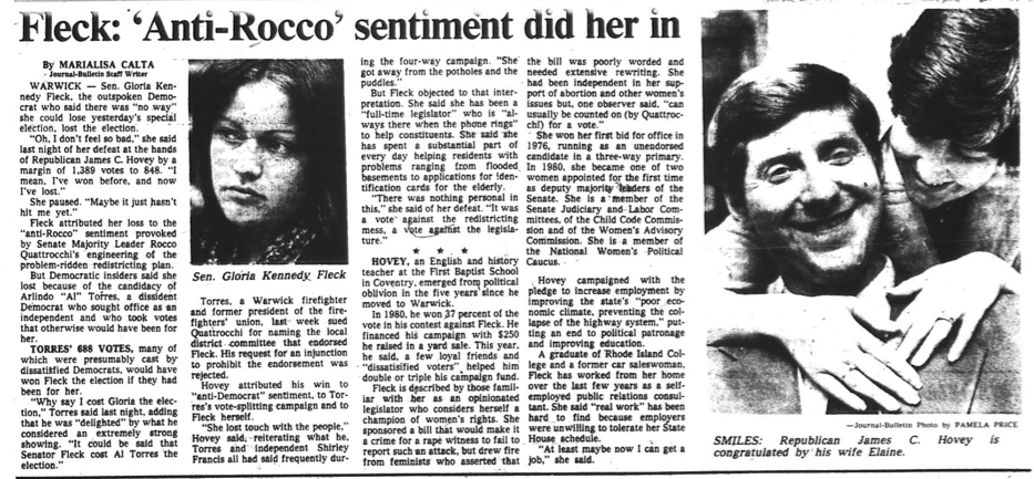 Gloria says there were several reasons she lost her Senate seat, but her brother's criminal activity didn't help. Courtesy of the Providence Public Library/The Providence Journal.