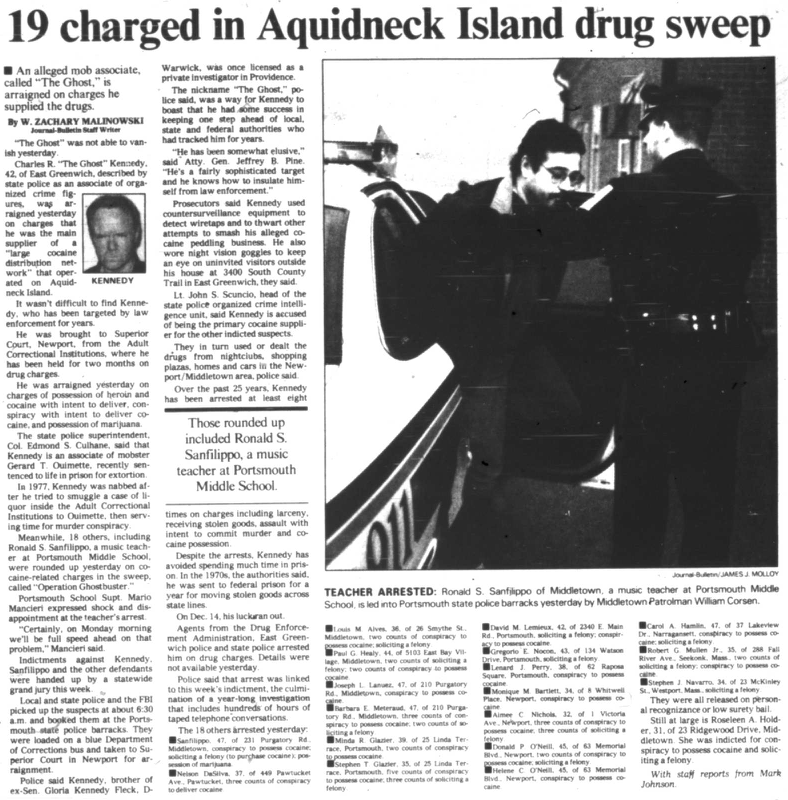 Charles is described in this article as the "brother of ex-Senator Gloria Kennedy Fleck." Courtesy of the Providence Public Library/The Providence Journal.