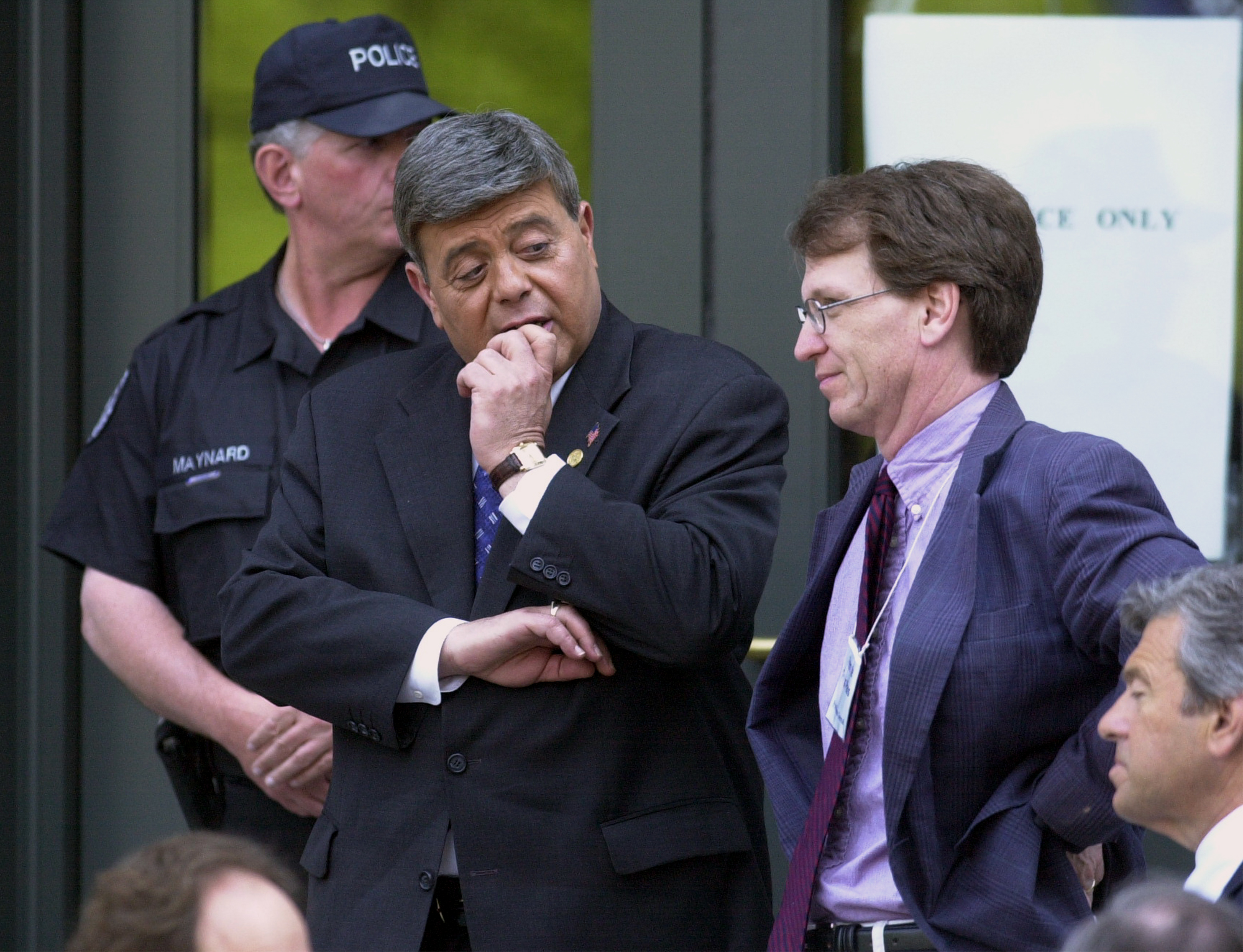 During the trial, Mike Stanton, right, was writing a book about Buddy. Stanton says that Buddy was not happy about the book, which made for a difficult working relationship. Courtesy of The Providence Journal/Mary Murphy.