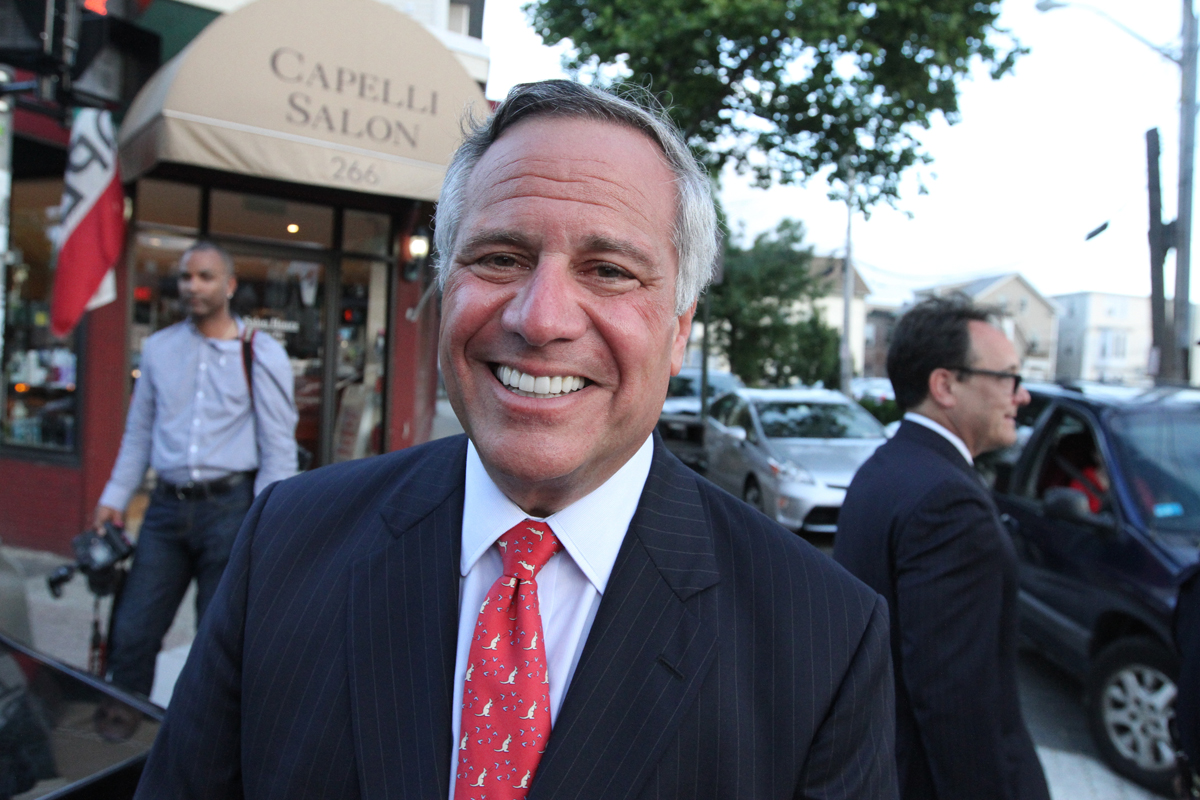 Former mayor Joseph Paolino at the celebration for Buddy's candidacy at DePasquale Square on Atwells Avenue. Paolino was an early supporter of Buddy's 2014 run for mayor. Courtesy of The Providence Journal/Bob Thayer.