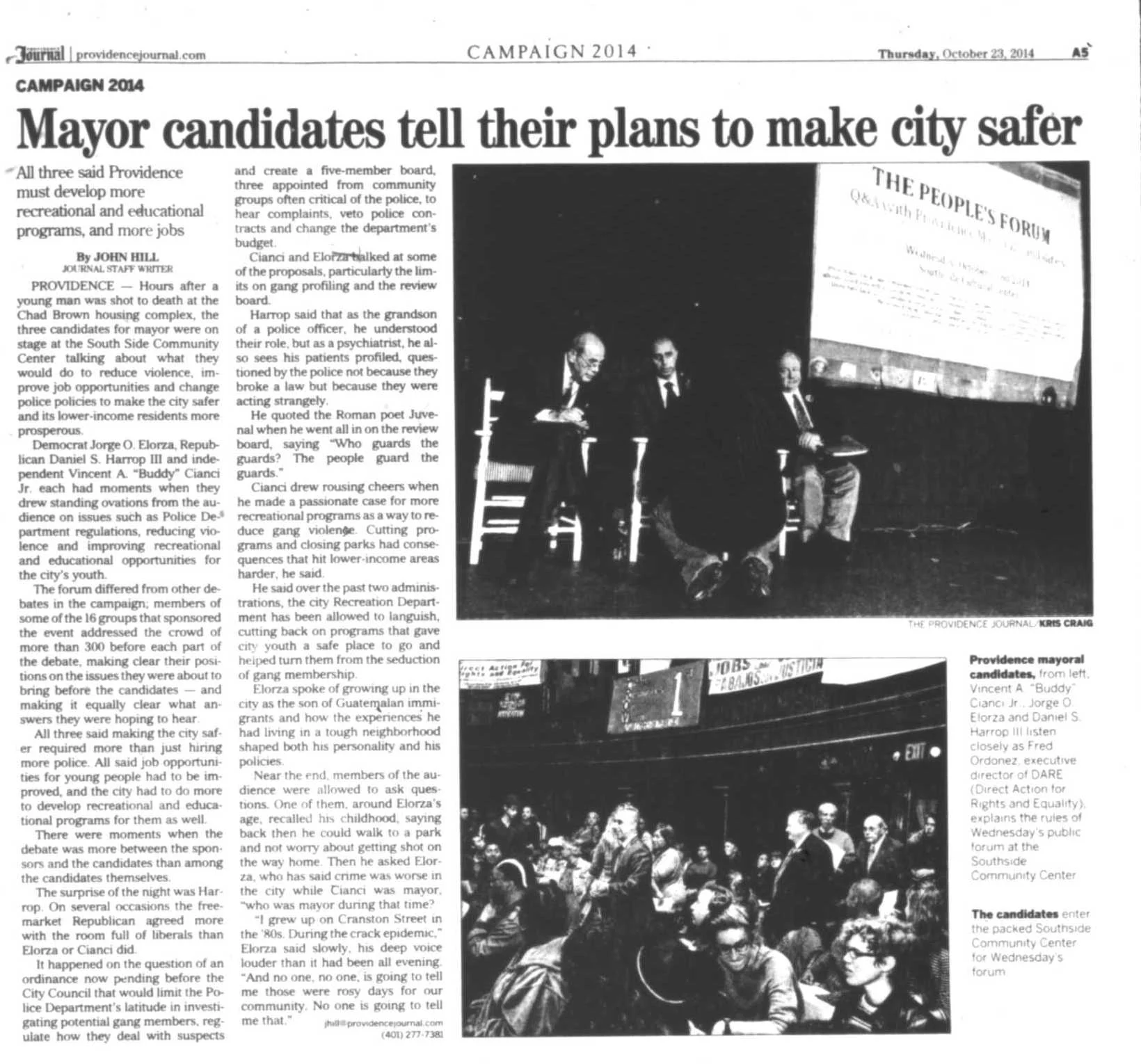Buddy still showed flashes of his former self. In an October debate, he drew rousing applause from the audience for his proposals to fight gang violence with recreational programs. Courtesy of the Providence Public Library/The Providence Journal.