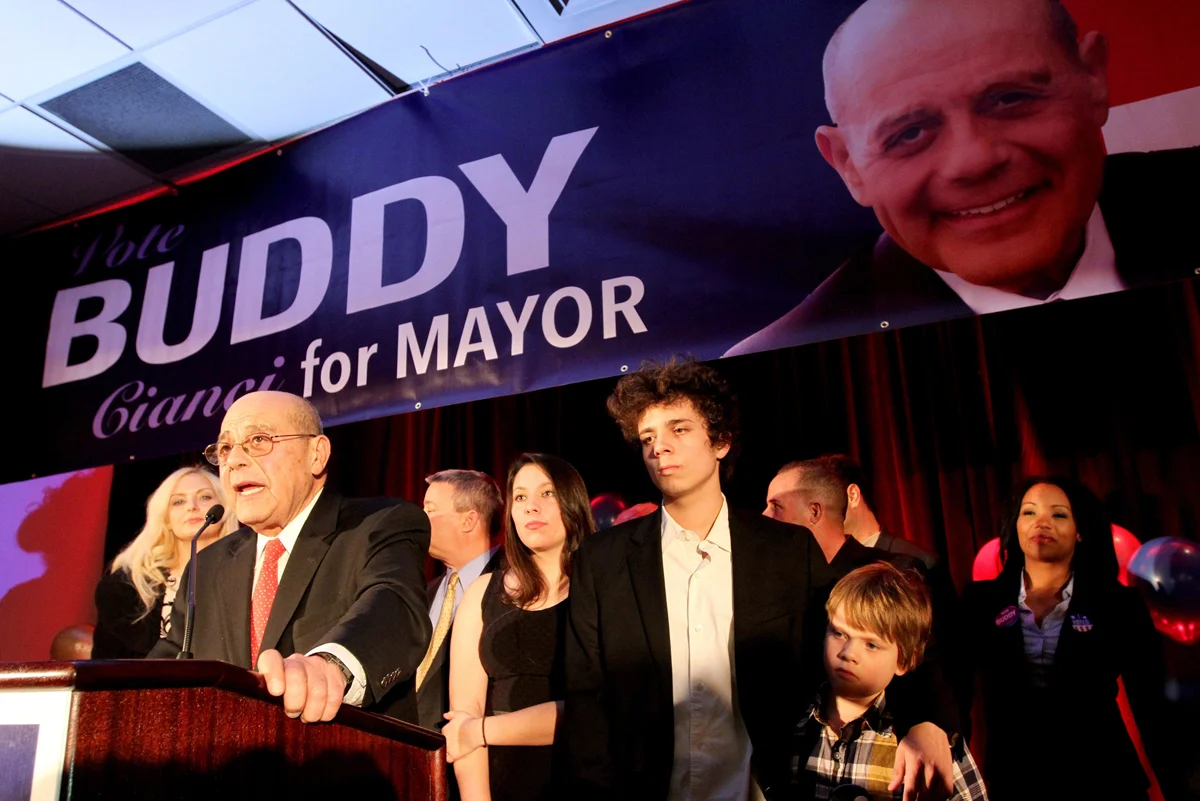 Buddy concedes to Jorge Elorza on election night in 2014. Buddy earned 45 percent of the vote, to Elorza's 52 percent. It was the only mayoral election Buddy ever lost. Courtesy of The Providence Journal/Kathy Borchers.