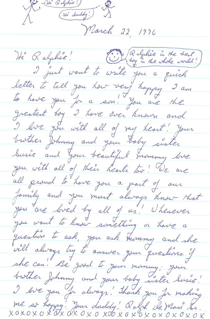 Ralph sent letters and audio messages from prison to his kids. This 1976 letter was addressed to his son Ralph Jr. Courtesy of Ralph DeMasi.