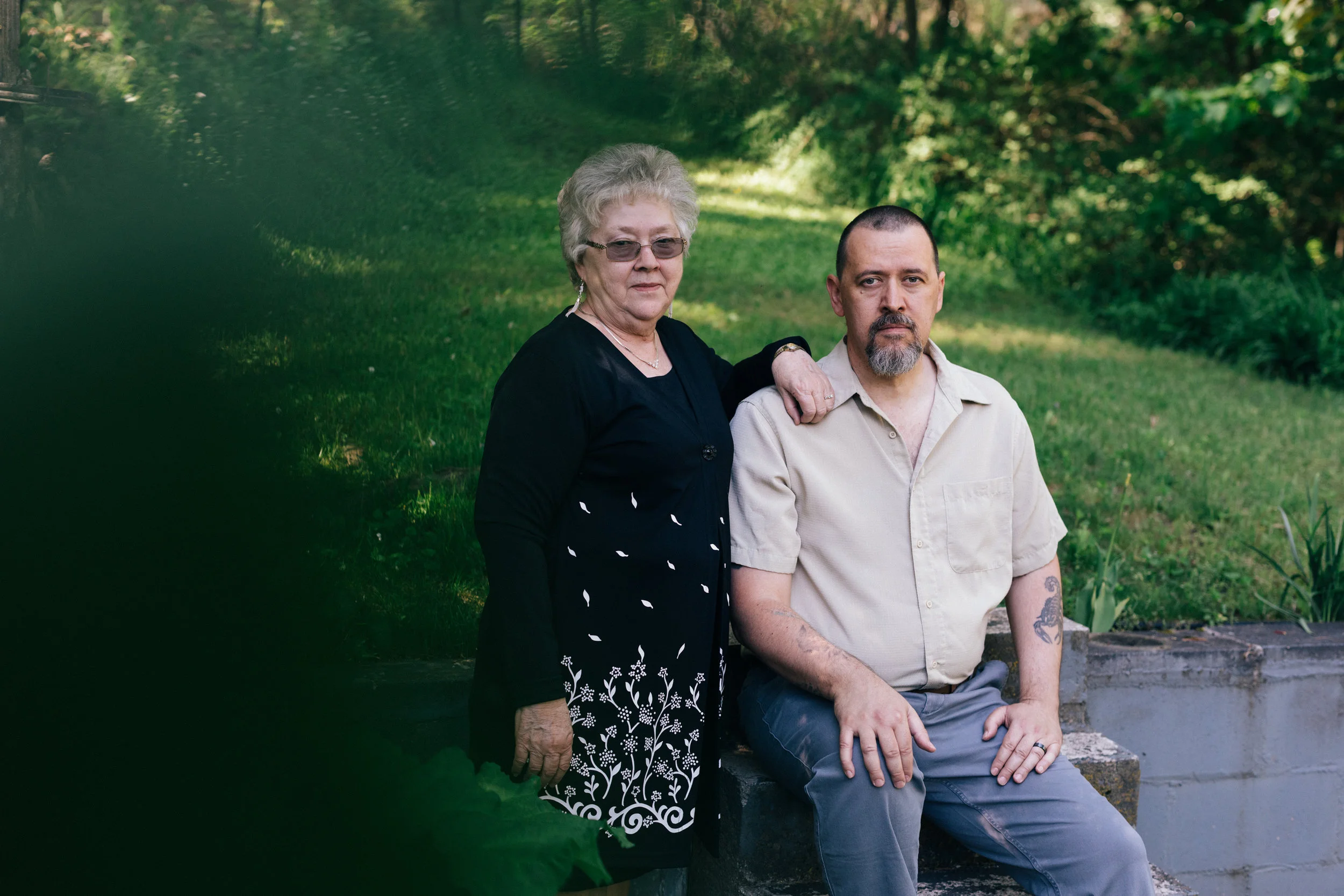 Jeanette Morlock, Ed's widow, is pictured here in 2017 with her son Ed Morlock Jr., who also took up work as an armored truck guard toward the end of his father's life. Courtesy of The New York Times/Andrew White.