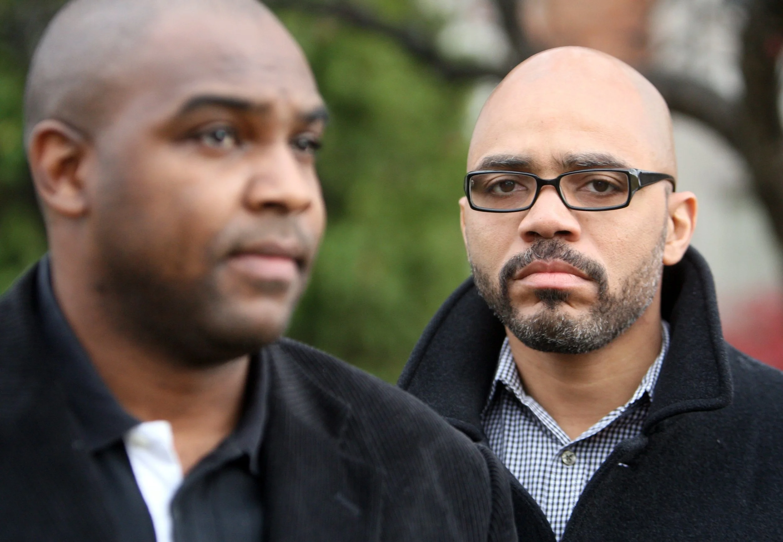 Taris Jackson, right, met Tamara at a Boyz II Men concert in the late 1990s, and the couple began dating soon after. They had a daughter together, but eventually separated. Taris is pictured here in 2009 with Ernest Flagg, another father of one of Tamara Greene’s children. Courtesy of the Detroit Free Press.
