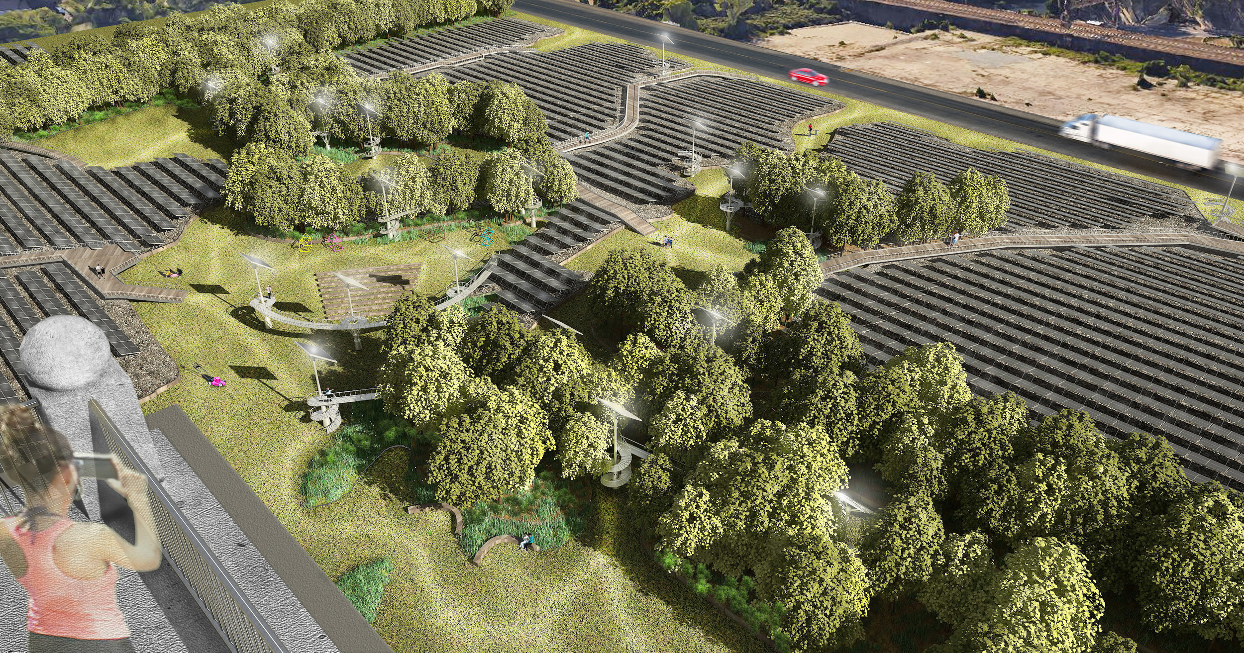 Proposed 'Bridgeport Power Park' from atop the repurposed Remington Shot Tower.