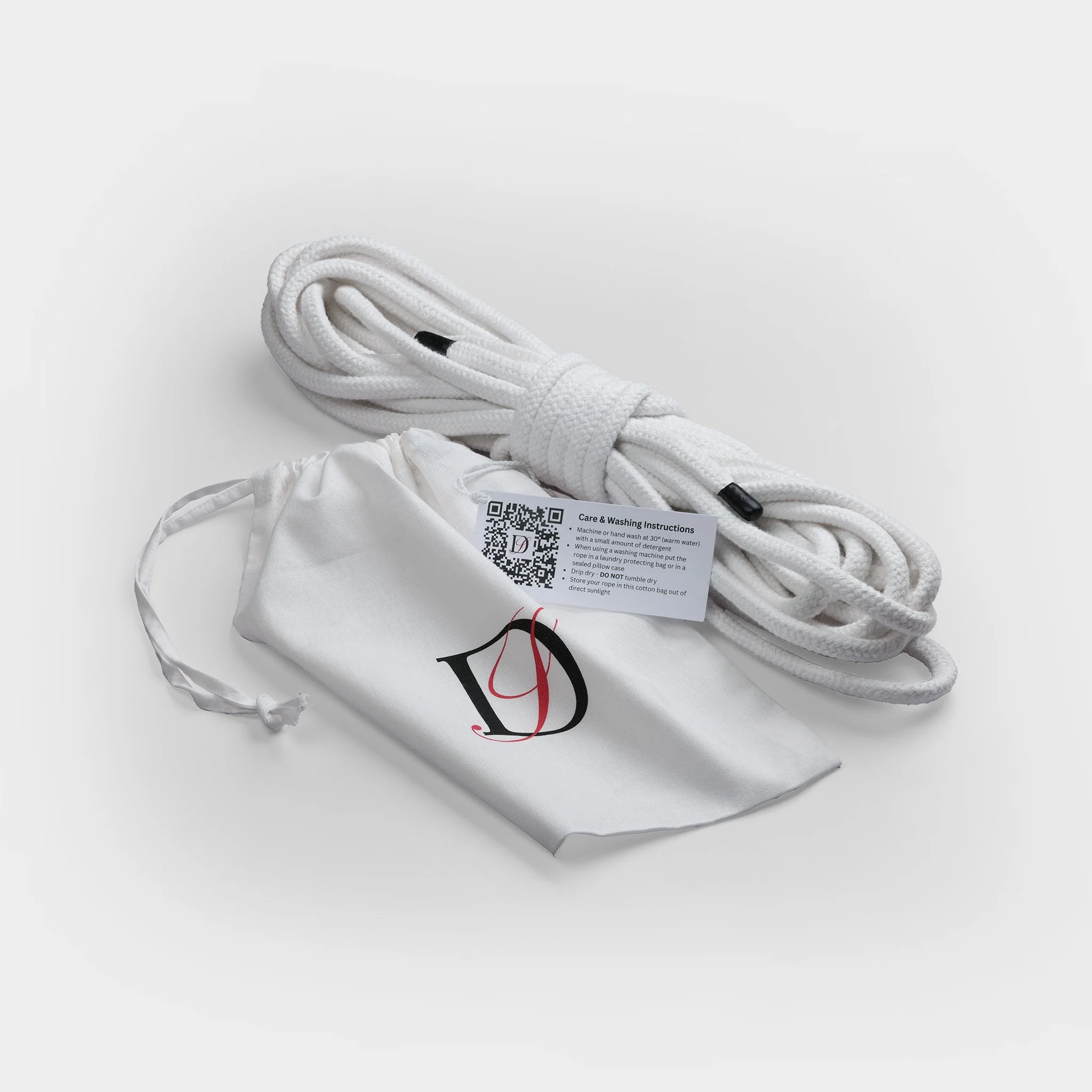 10 mm bleached cotton bondage rope, 14 meters long with storage bag