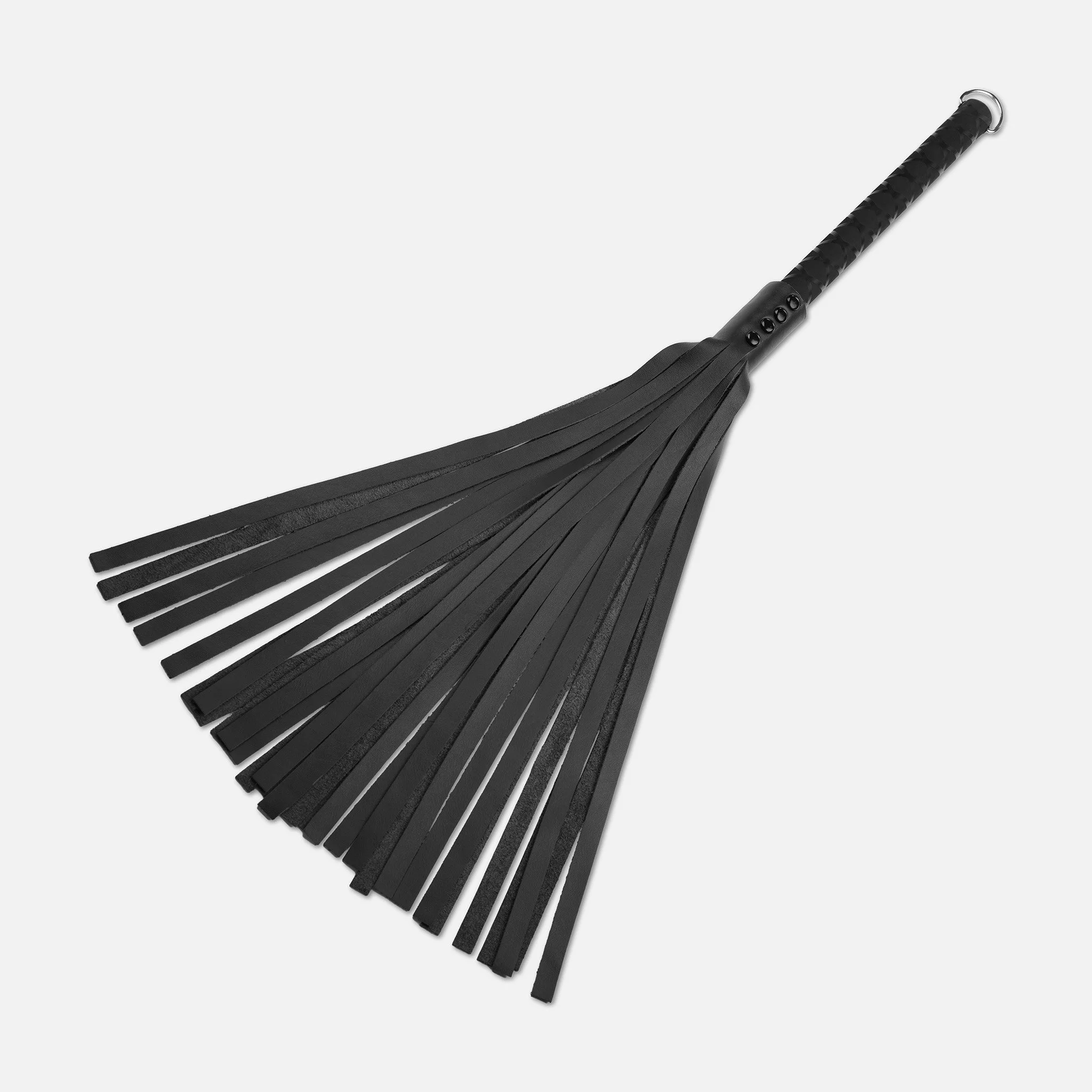 Full 820mm lightweight black leather flogger showing balance and flow