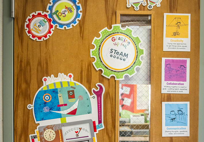 Camille Jones, 2017 Washington State Teacher of the Year. Classroom door, STEAM curriculum.