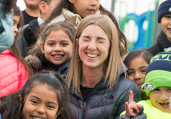 Camille Jones, 2017 Washington State Teacher of the Year. Smiling close-up with students.