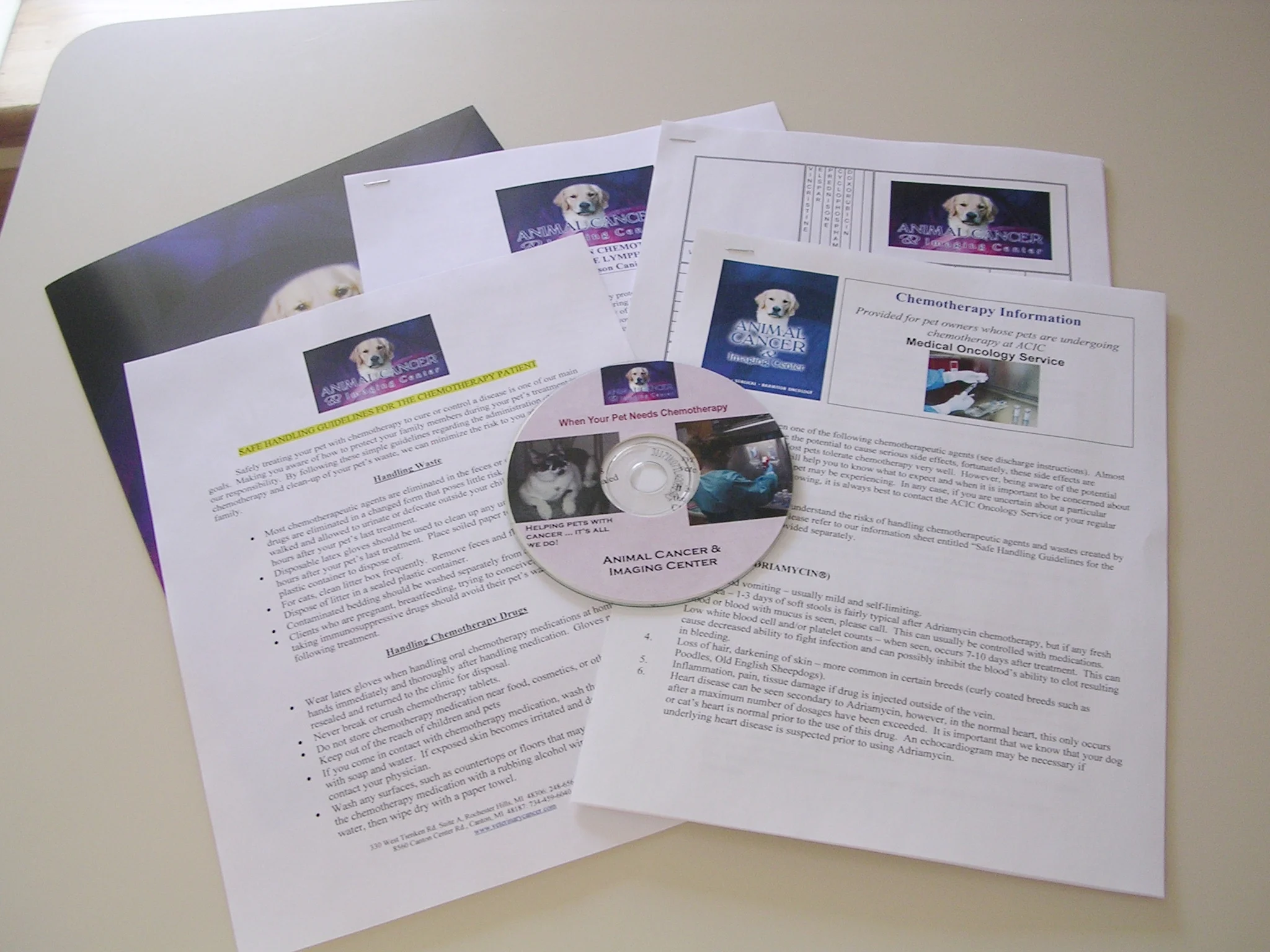 Handouts regarding chemotherapy side effects and safety in handling the waste of pets that have had chemotherapy are provided to our clients. 