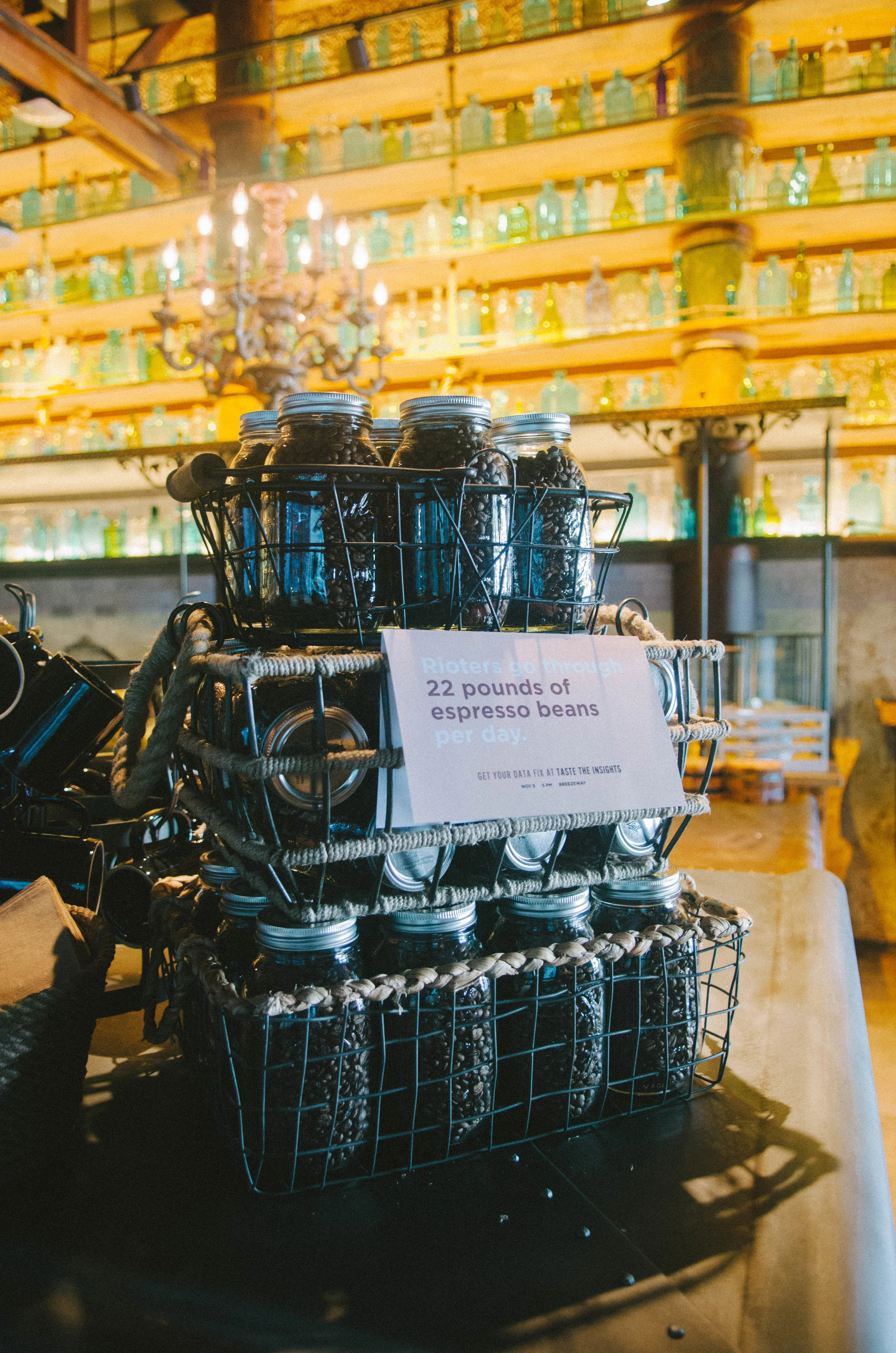 An installation placed on the counter of the coffee lounge on campus.
