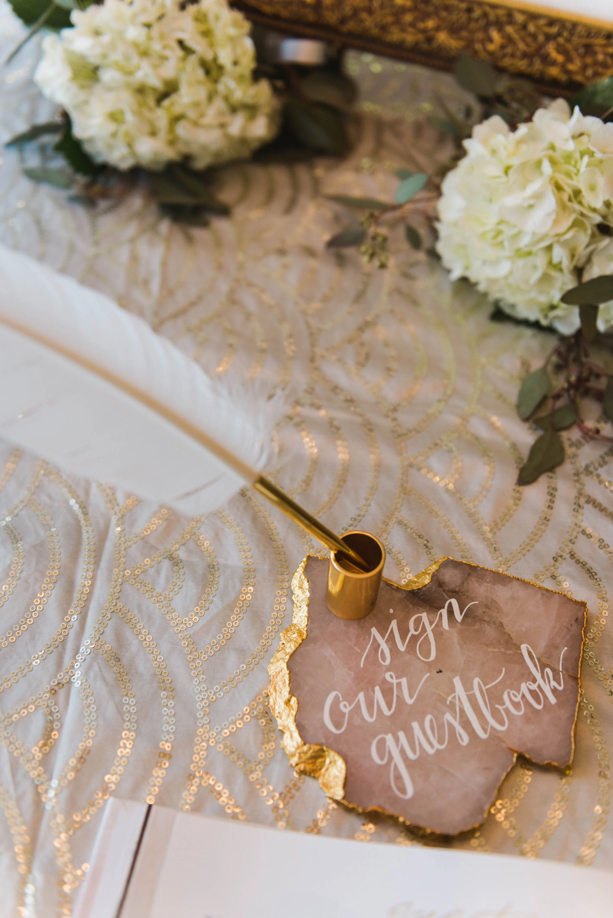 Blush &amp; Gold Agate "Sign Our Guestbook" Sign/PenHolder
