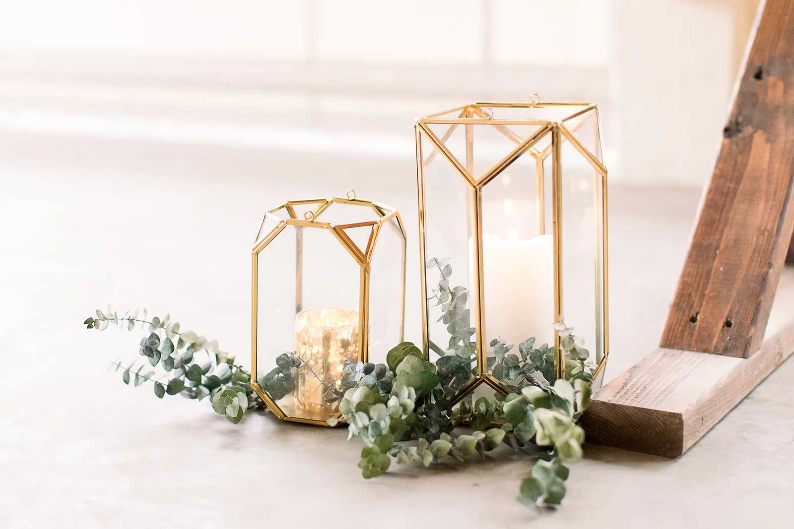 Large &amp; Small Gold Terrarium Lanterns