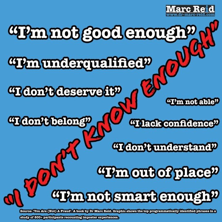 What are the most common phrases among people suffering from Imposter 'Syndrome'?

In #YouAreNotAFraud, I share the story of how we found the Top 10 most common phrases used by those who feel like a fraud.

How many of these phrases resonate with you