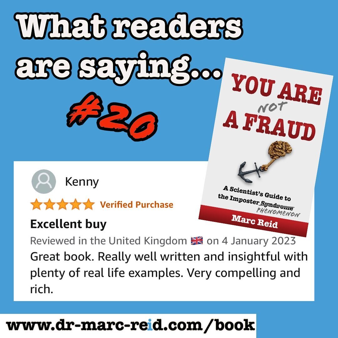 Another review for #YouAreNotAFraud is in!

&ldquo;Excellent buy
⭐️⭐️⭐️⭐️⭐️
Great book. Really well written and insightful with plenty of real life examples. Very compelling and rich.&rdquo;

__

Check out &lsquo;You Are (Not) a Fraud: A Scientist&rs