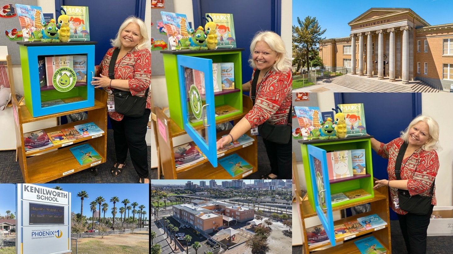 I recently had the honor of contributing a Little Green Library: A Free Book Place for Story Monsters to Kenilworth Elementary School in Phoenix, Arizona. Margarita Blain graciously welcomed us to the school media center. Special thanks to Daniel Rad