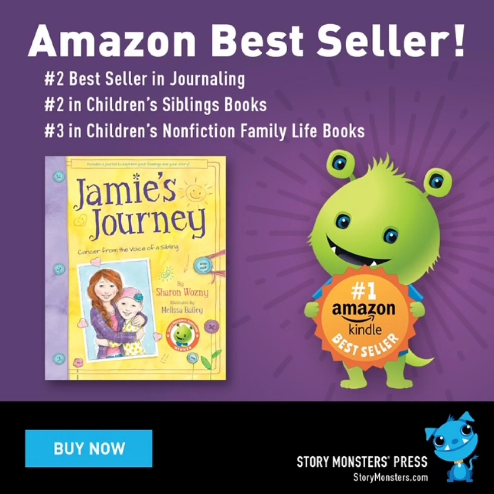 🌟 Amazon Kindle Free Best Seller! 🌟
Jamie&rsquo;s Journey: Cancer from the Voice of a Sibling by Sharon Wozny reached the Top 3 in Kindle KDP Free categories:

✨ #2 in Journaling
✨ #2 in Children&rsquo;s Siblings Books
✨ #3 in Children&rsquo;s Nonf