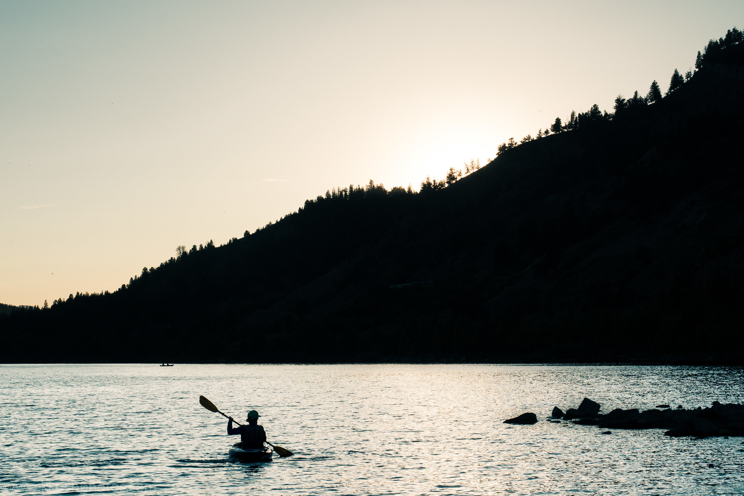 kayakers in lower slide lake (at campground)