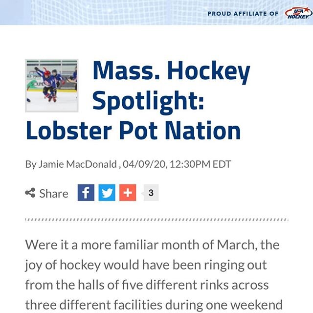 Thanks for the write up, mass hockey!  Let&rsquo;s keep the Lobster Pot spirit alive!  Link in bio. #hockeytownusa #usahockey #minimites