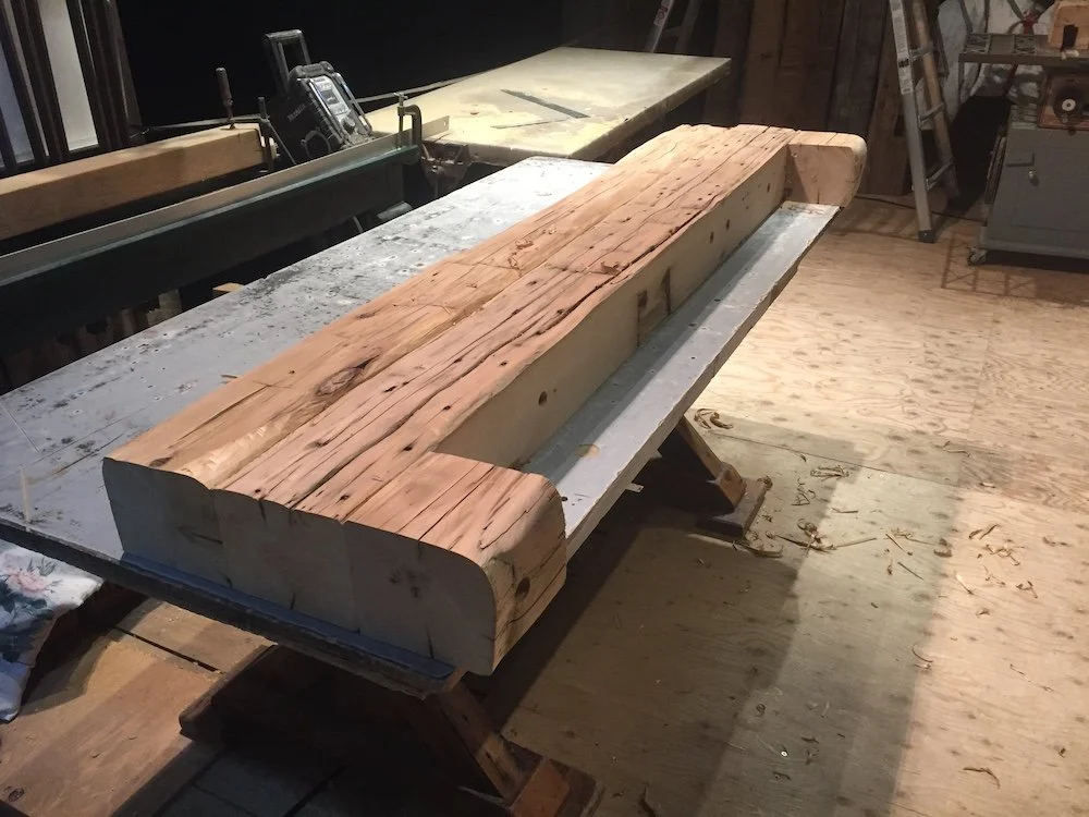 Large Barn Beam Mantels Joined and Lag Bolted Together CHR