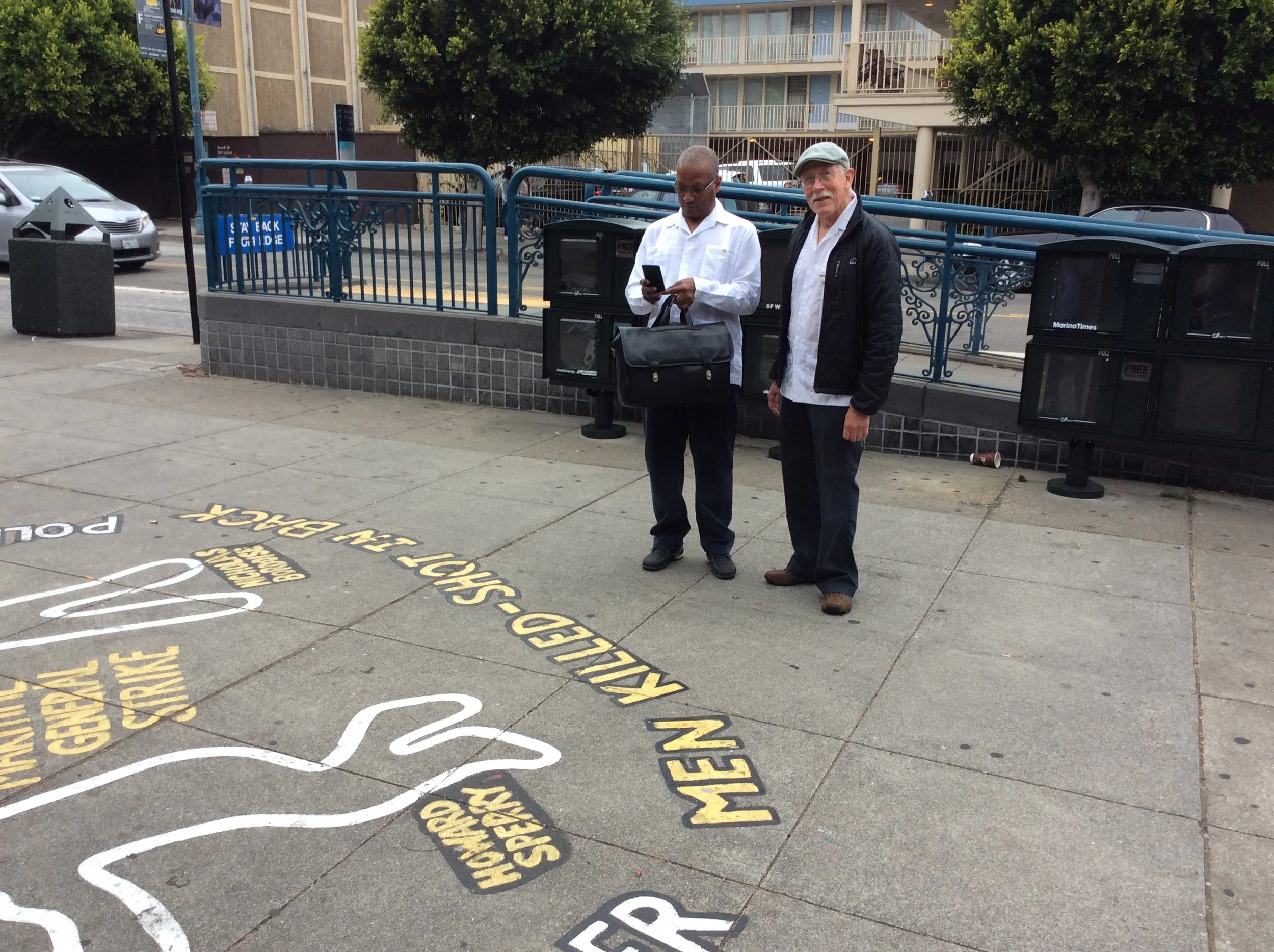 6-28-17 David Bacon and Victor in front of the ILWU Hall in San Francisco.JPG