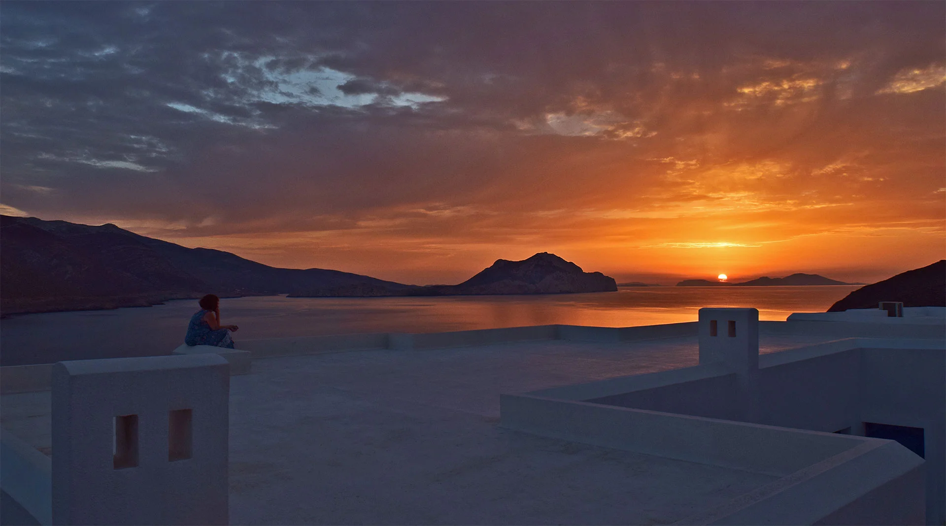 Sunset on the roof of our hotel on Amorgos... Also a great spot for yoga!