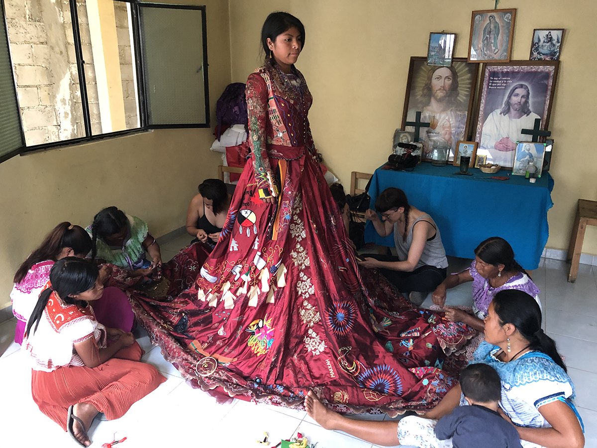 Embroidery group in Aguacatenango Mexico_dress worn by Vanessa Aguilar Juarez_2021_Photo_Kirstie Macleod.jpg