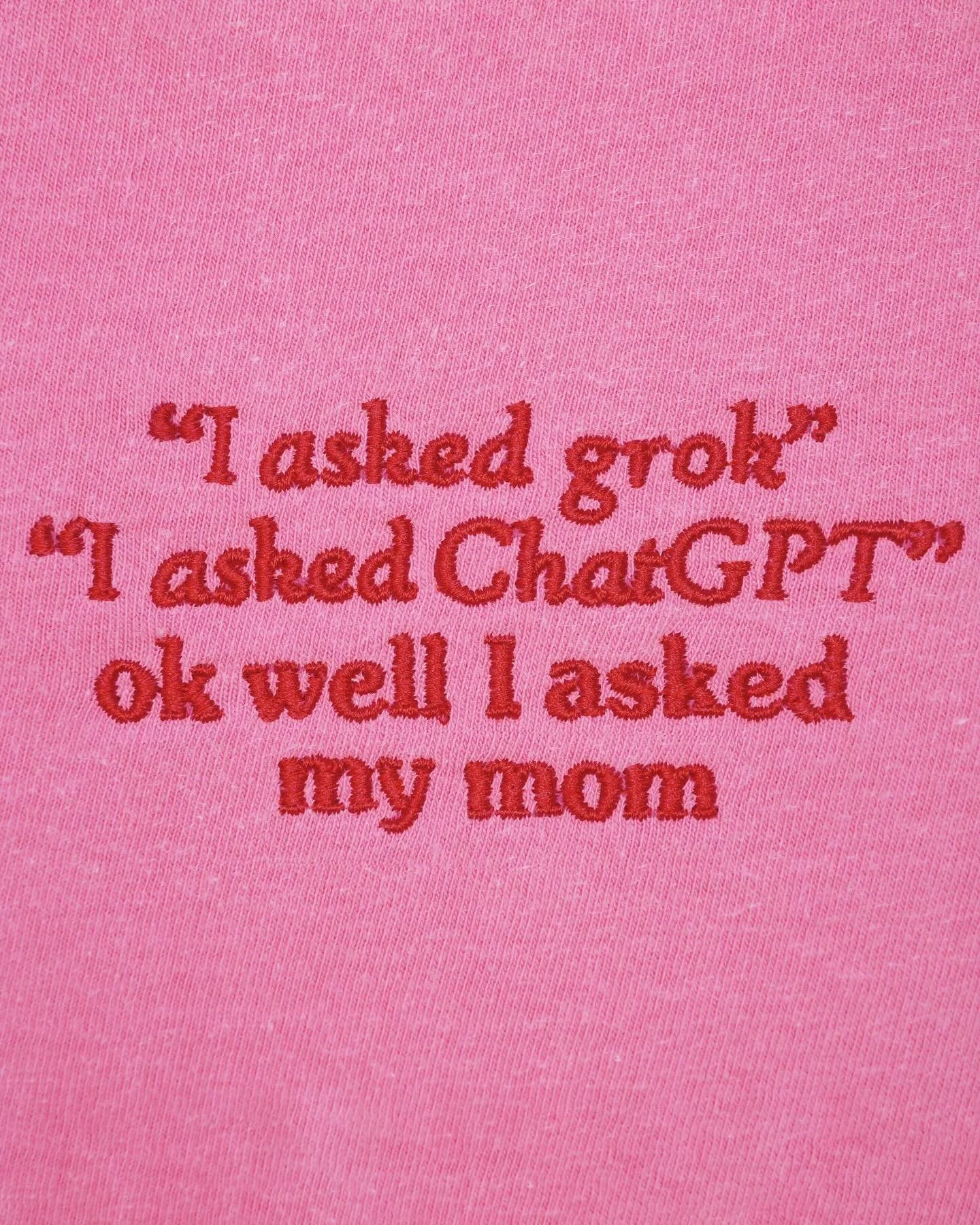 Which of my four embroidered designs are YOU??? (Swipe to see them all!) I couldn&rsquo;t decided which one I thought was funniest so all four shirts are up on my website if you want one 🤖

I felt like this was a good time to post because Grok/AI is