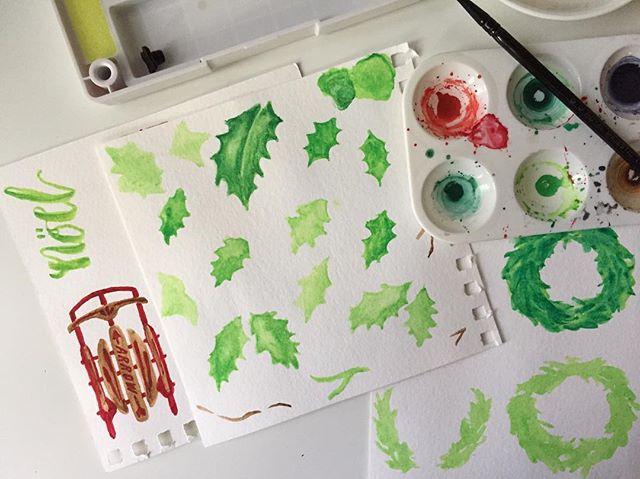Working on some watercolor packs.  #leftycalligraphy #calligraphynewbie #calligraphy #moderncalligraphy #watercolor #watercolorpainting #brushcalligraphy #brushlettering #handlettering #handdrawn #handwriting #holidays #christmas #christmasspirit #pr