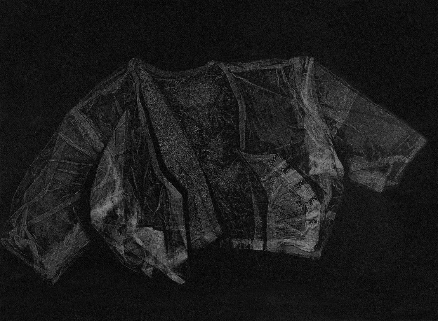 Blouse , 2016, relief monoprint, offset ink on Canson Black Mie Tints Pastel Noir 160gsm, 50.4 x 65 cm