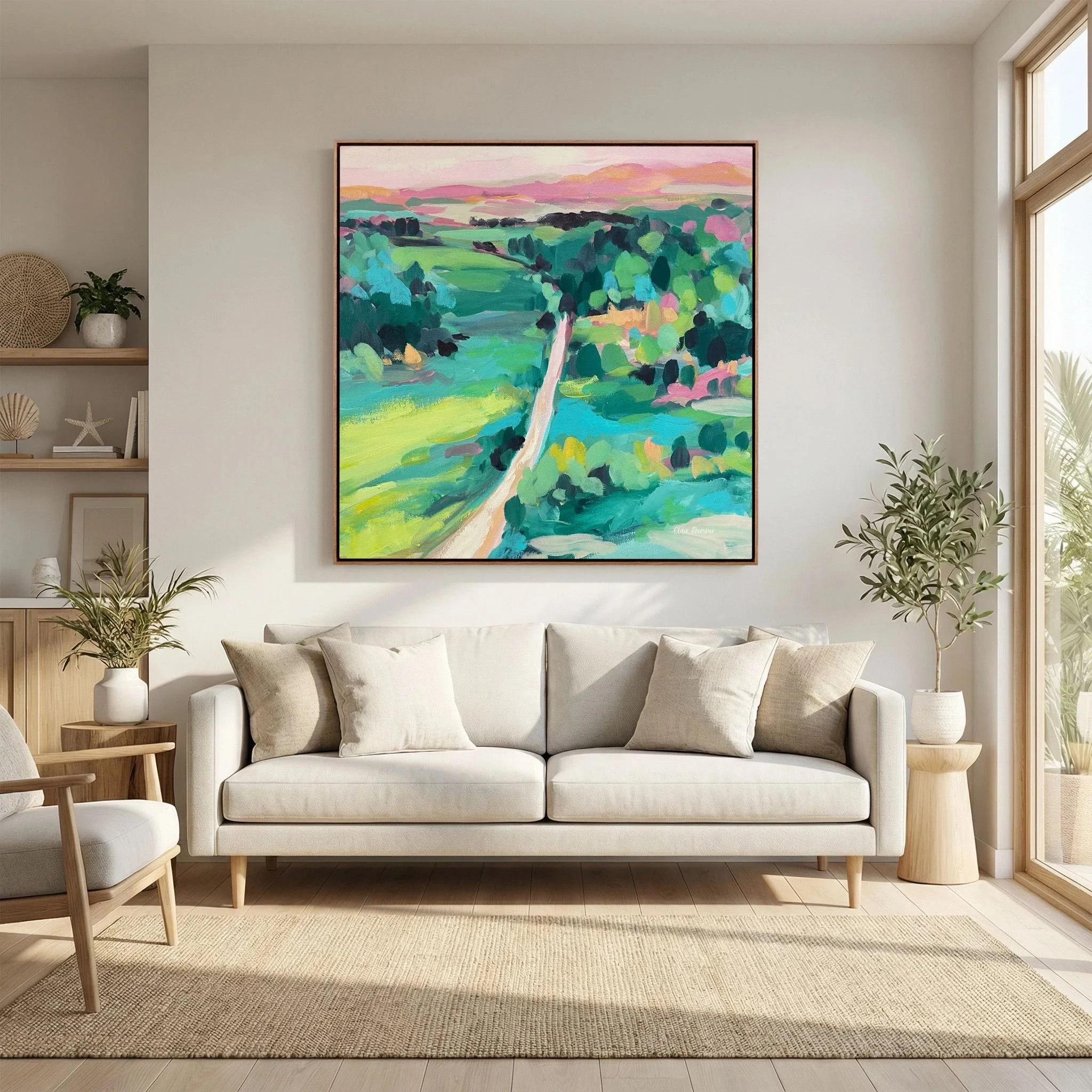 Pink Sky Highway, Framed Canvas Print